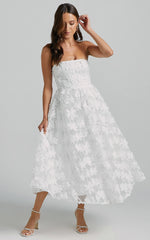 Strapless 3D Embroidery Midi Dress in White - Urban Luxe Apparel