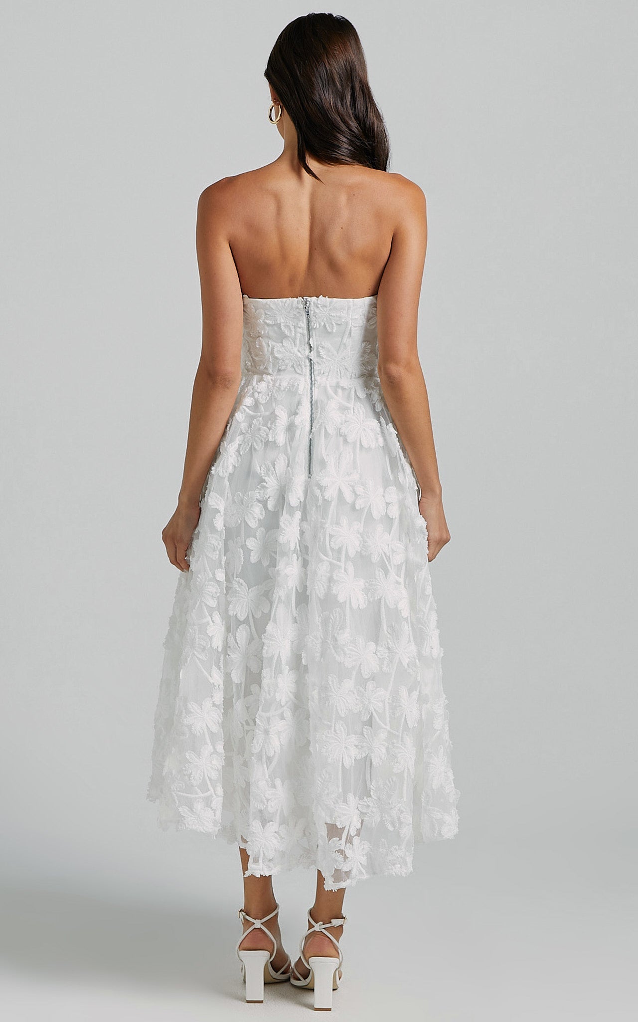 Strapless 3D Embroidery Midi Dress in White - Urban Luxe Apparel