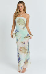 Floral Print Strapless Dress in Aquamarine Floral
