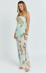 Floral Print Strapless Dress in Aquamarine Floral