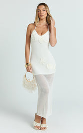 Sheer Crochet Knit With Crochet Seashells And Keyhole Dress in Off White - Urban Luxe Apparel