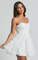 3d Flower Full Skirt Dress in White