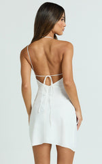 Asymmetric Neck Strapped Back Bias Dress in White