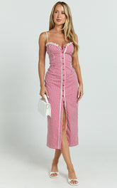 Button Front Bustier Fitted Dress in Red Gingham - Urban Luxe Apparel