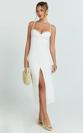 Button Front Bustier Fitted Dress in White - Urban Luxe Apparel