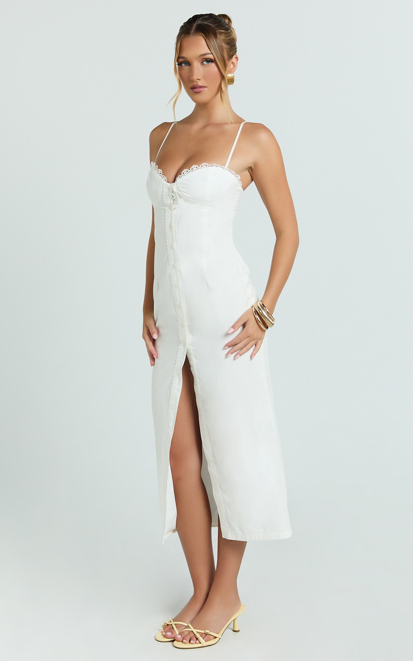 Button Front Bustier Fitted Dress in White - Urban Luxe Apparel