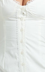 Button Front Bustier Fitted Dress in White - Urban Luxe Apparel