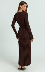 V Neck Long Sleeve Knit Dress in Chocolate - Urban Luxe Apparel
