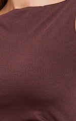 Boat Neck Ruched Fitted Dress in Chocolate