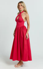 Keyhole Halter With V Yoke Dress in Red - Urban Luxe Apparel