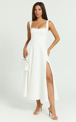 Square Neck Strapped Full Circle Skirt Dress in White - Urban Luxe Apparel