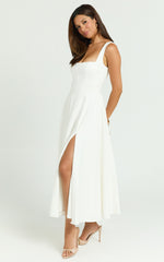 Square Neck Strapped Full Circle Skirt Dress in White - Urban Luxe Apparel