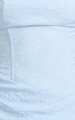 Strapless Jacquard High Split Dress in Blue