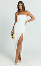 Strapless Jacquard High Split Dress in White