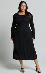 Long Sleeve Tie Back Flare Dress in Black - Urban Luxe Apparel