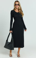 Long Sleeve Tie Back Flare Dress in Black - Urban Luxe Apparel