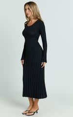 Long Sleeve Tie Back Flare Dress in Black - Urban Luxe Apparel