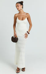 Beaded Strap Detail Cross Tie Back Dress in Ivory