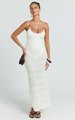 Beaded Strap Detail Cross Tie Back Dress in Ivory