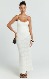 Beaded Strap Detail Cross Tie Back Dress in Ivory