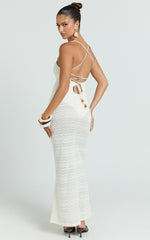 Beaded Strap Detail Cross Tie Back Dress in Ivory