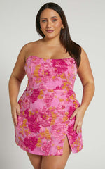 Strapless Dress in Pink Jacquard