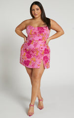 Strapless Dress in Pink Jacquard