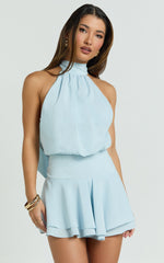 Backless Halter Dress in Pale Blue