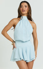 Backless Halter Dress in Pale Blue