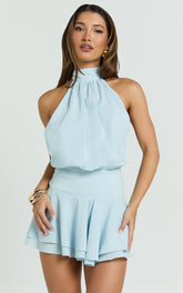 Backless Halter Dress in Pale Blue