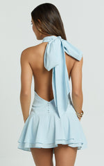 Backless Halter Dress in Pale Blue