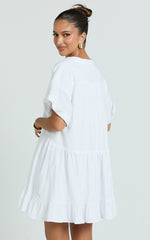 Frill Hem Smock Dress in White