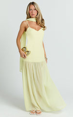 Linen Look Contrast Georgette Skirt with Neck Scarf in Lemon