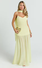 Linen Look Contrast Georgette Skirt with Neck Scarf in Lemon