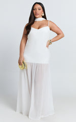 Linen Look Contrast Georgette Skirt with Neck Scarf in White