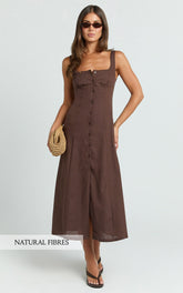 Button Front Tie Back Dress in Chocolate - Urban Luxe Apparel