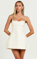 Scoop Neck Panel Bodice Dress in Off White