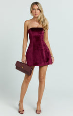 Velvet Strapless Fit And Flare Dress in Wine