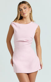 Tipped Shoulder Tulip Skirt Dress in Pink
