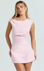 Tipped Shoulder Tulip Skirt Dress in Pink