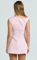 Tipped Shoulder Tulip Skirt Dress in Pink