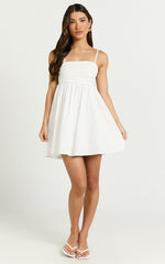 Back Bow Babydoll Dress in White