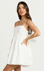 Back Bow Babydoll Dress in White