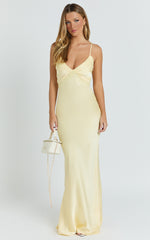 Lace Trim Bias Cut Dress in Lemon