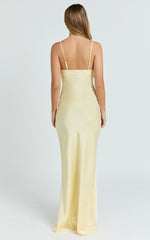 Lace Trim Bias Cut Dress in Lemon