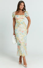 Sweetheart Neckline Short Sleeve Dress in Yellow