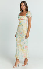 Sweetheart Neckline Short Sleeve Dress in Yellow