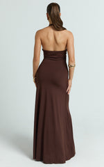 Halter U Ruched Neck Cut Out Jersey Dress in Chocolate