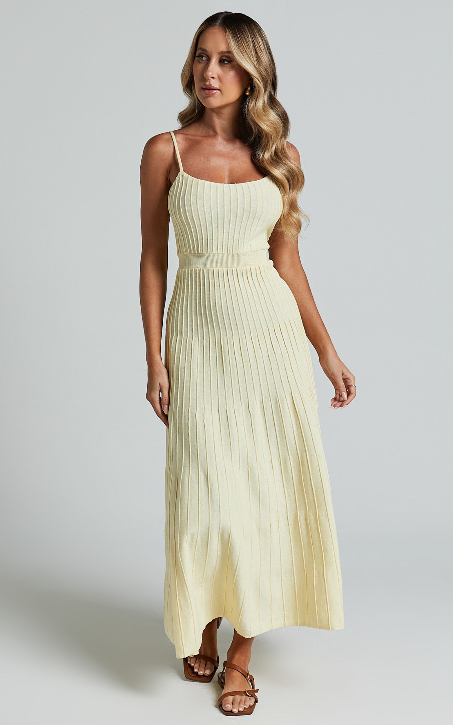 Panelled Knit Dress in Butter Yellow - Urban Luxe Apparel