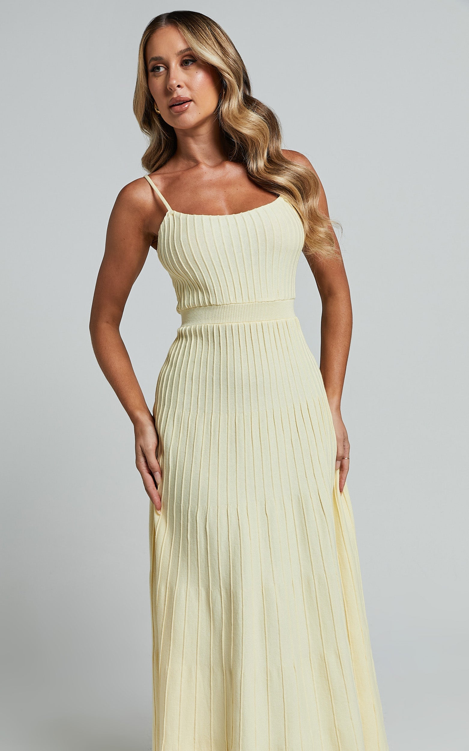 Panelled Knit Dress in Butter Yellow - Urban Luxe Apparel
